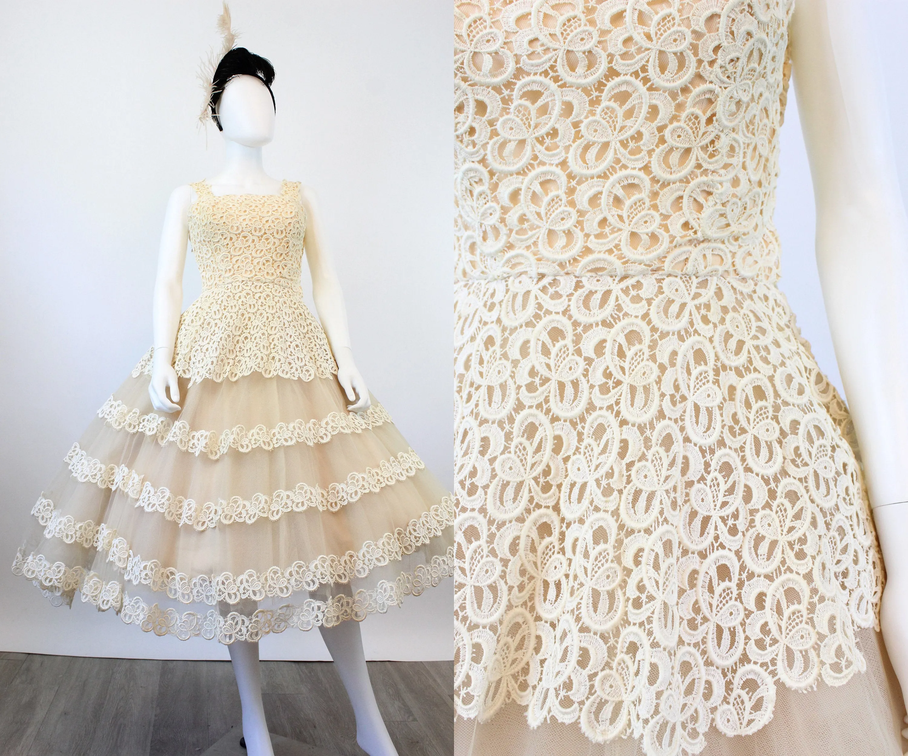 1950s BELGIAN LACE and tulle wedding dress xs | new spring