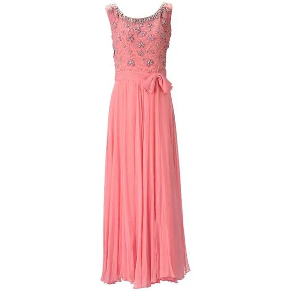 1960s Pink Chiffon Beaded Dress