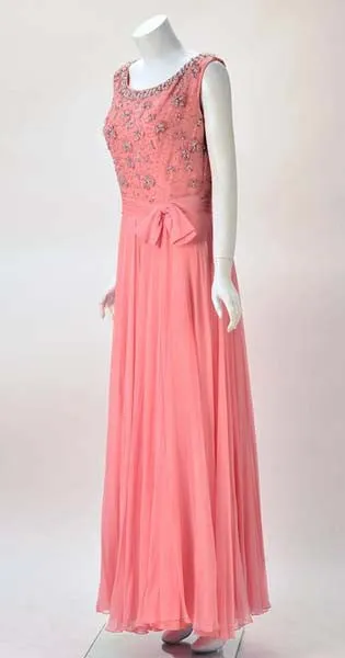 1960s Pink Chiffon Beaded Dress