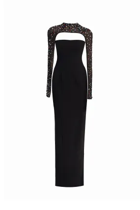 Aislinn Sheath Cape Sleeved Twill Floor Length Set