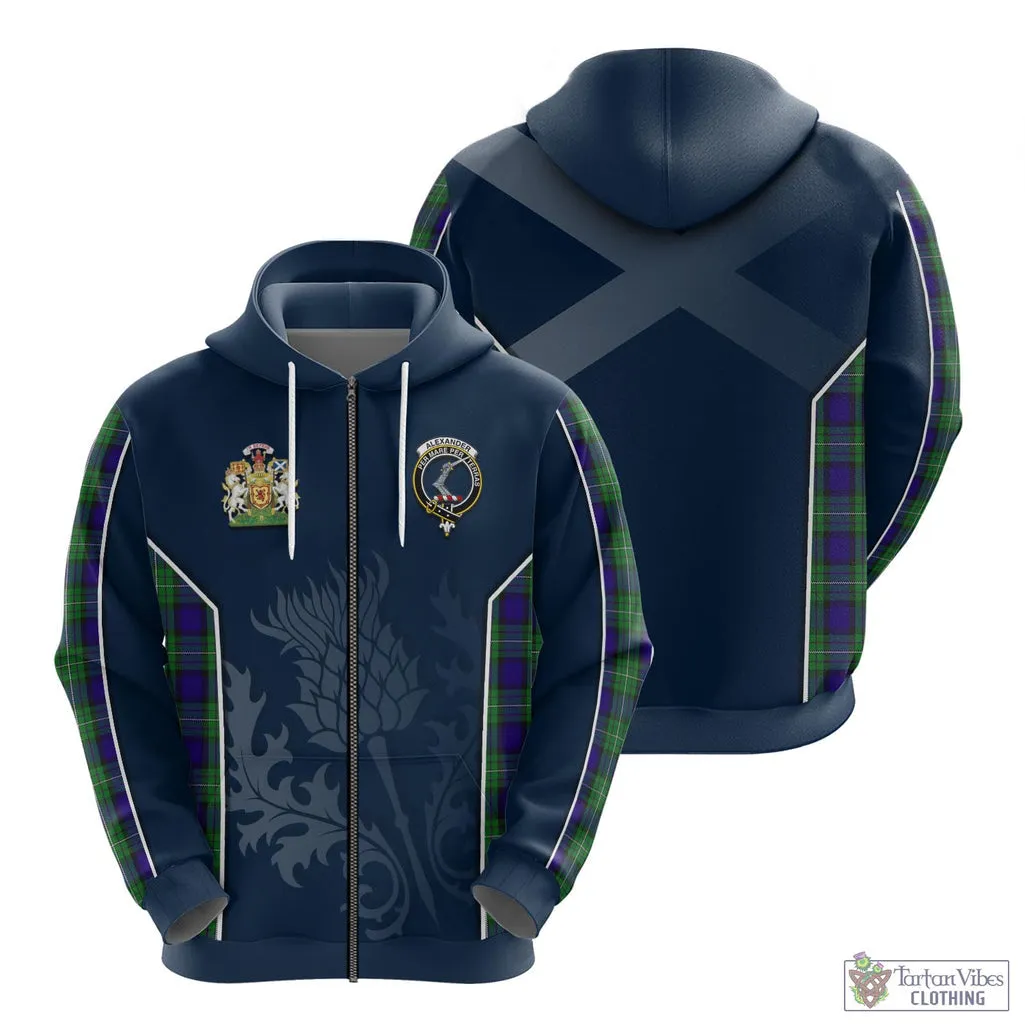 Alexander Tartan Hoodie with Family Crest and Scottish Thistle Vibes Sport Style