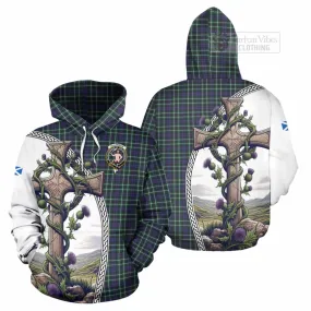 Allardice Tartan Hoodie with Family Crest and St. Andrew's Cross Accented by Thistle Vines