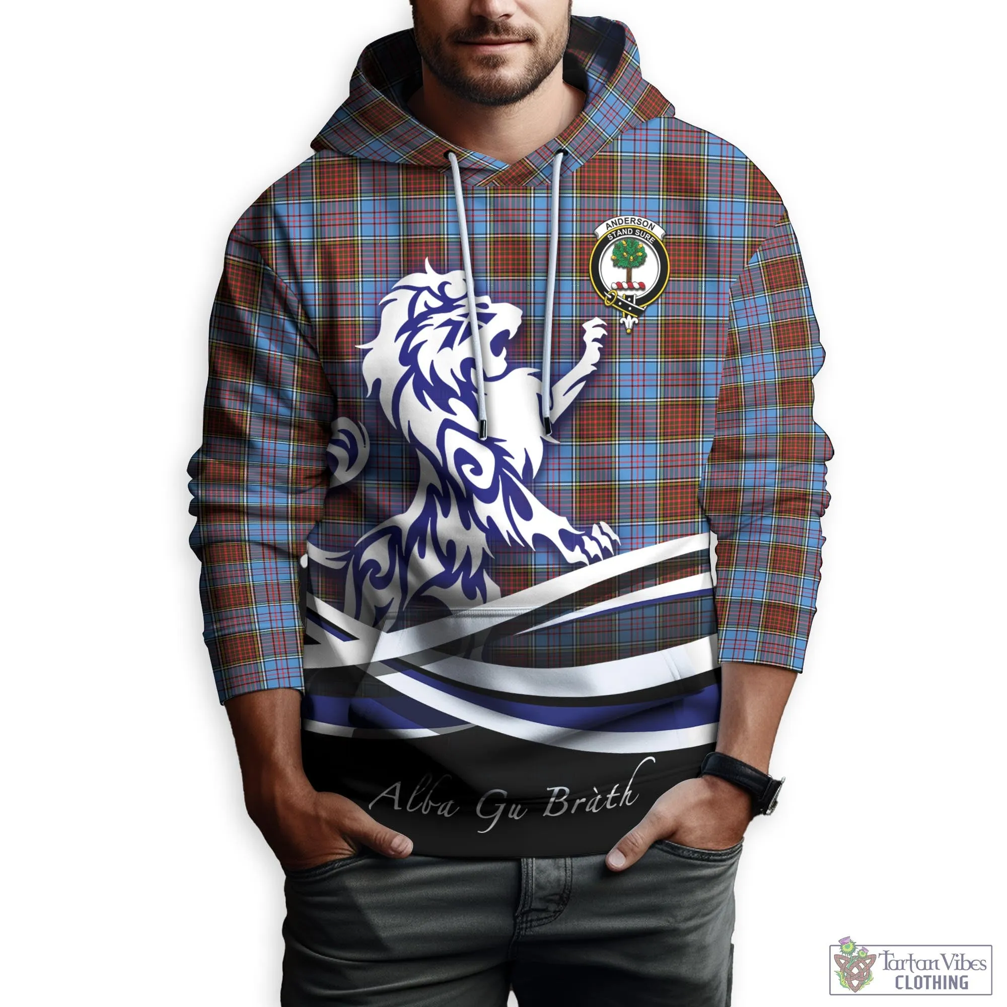 Anderson Modern Tartan Hoodie with Alba Gu Brath Regal Lion Emblem