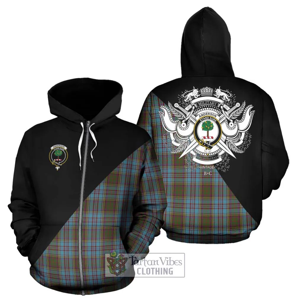 Anderson Tartan Hoodie with Family Crest and Military Logo Style