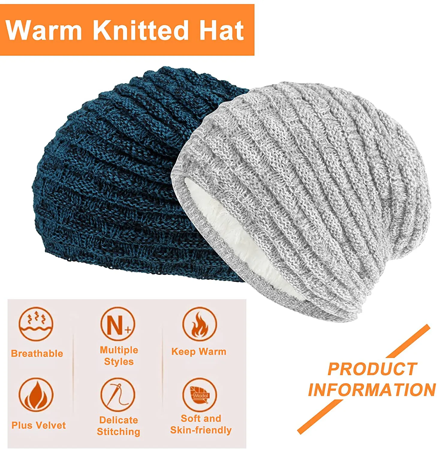 Andiker Winter Stretch Cable Knit Beanie Hat, Warm Soft Thick Beanie Cap with Fleece for Men and Women