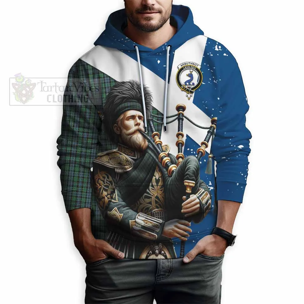 Arbuthnot Tartan Hoodie with Family Crest Scottish Bagpiper Vibes