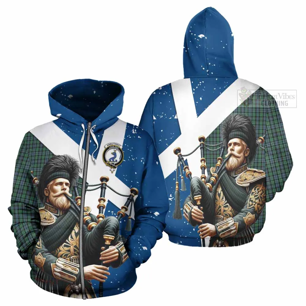 Arbuthnot Tartan Hoodie with Family Crest Scottish Bagpiper Vibes