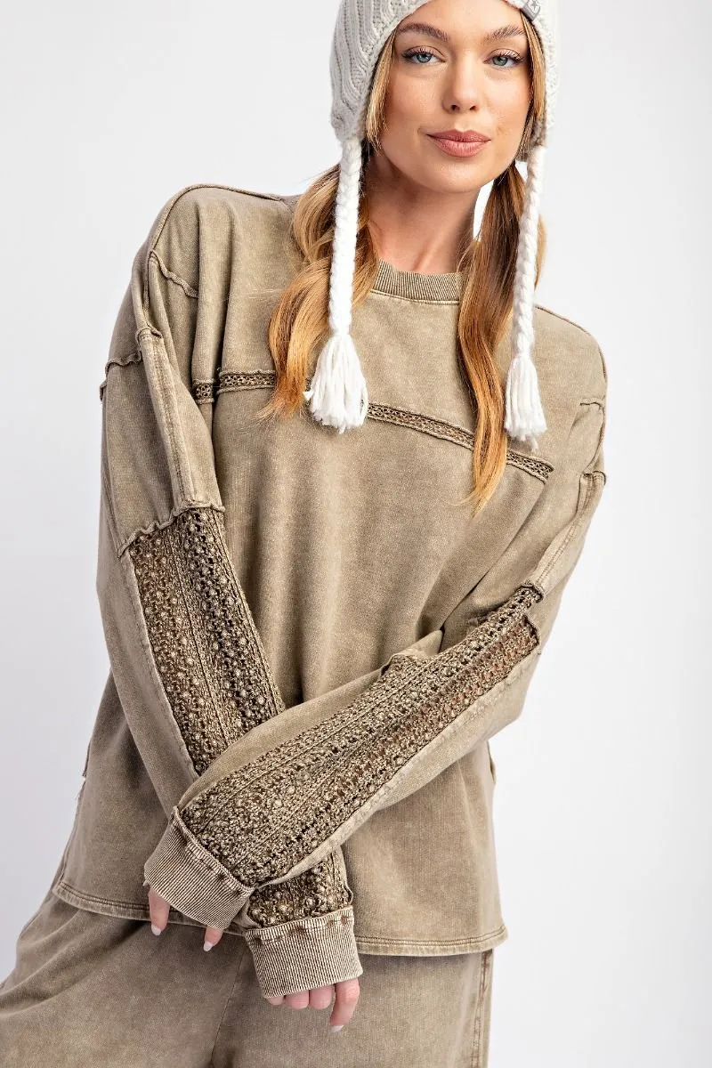 Ari Crochet Trim Pullover - Mocha