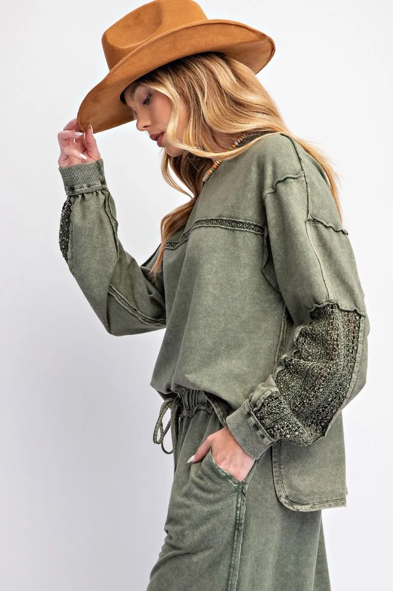 Ari Crochet Trim Pullover - Olive