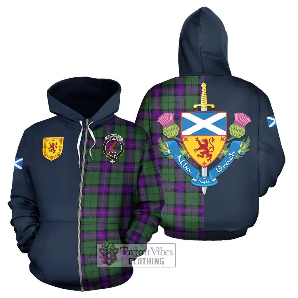 Armstrong Modern Tartan Hoodie Alba with Scottish Lion Royal Arm Half Style