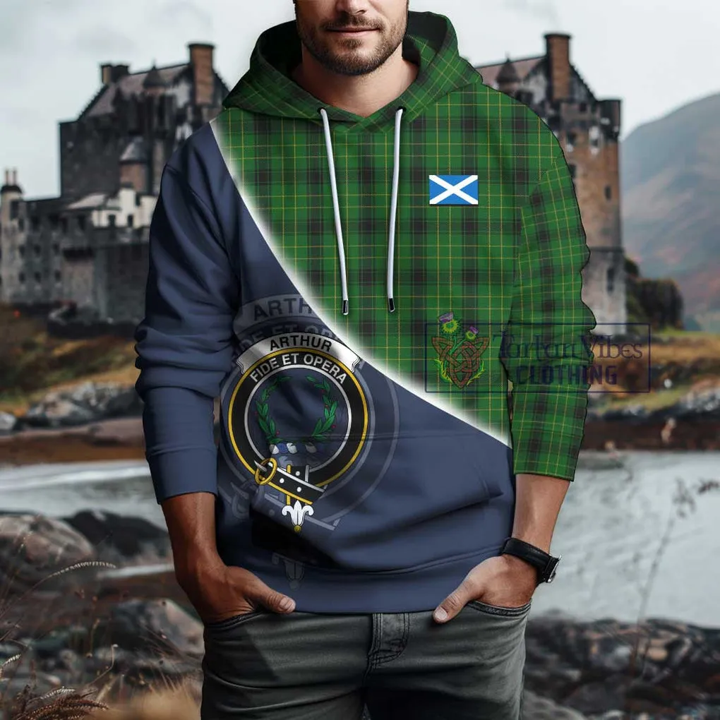 Arthur Highland Tartan Hoodie with Personalised National Flag and Family Crest Half Style