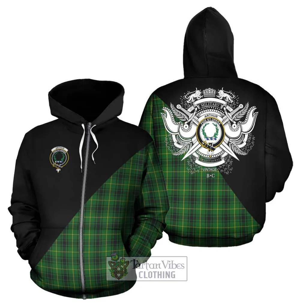 Arthur Tartan Hoodie with Family Crest and Military Logo Style