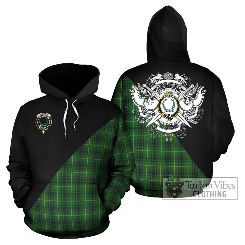 Arthur Tartan Hoodie with Family Crest and Military Logo Style