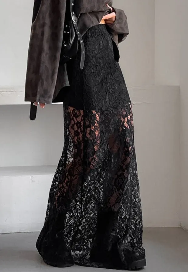 AS SEEN ON WEST DESPERADO!! The Lainey Black Lace Maxi Skirt w/ Liner - PRE ORDER