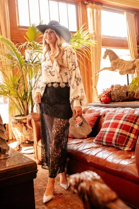 AS SEEN ON WEST DESPERADO!! The Lainey Black Lace Maxi Skirt w/ Liner - PRE ORDER