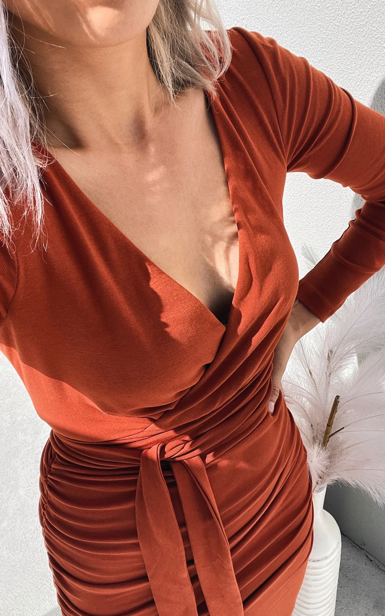 Aston Long Sleevemidi Dress - Rust