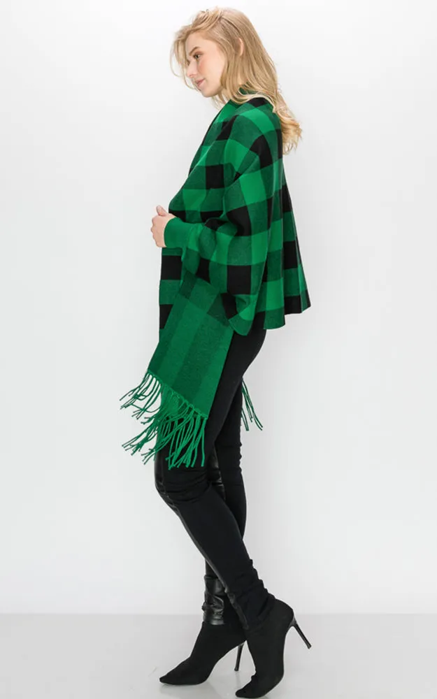 AV344 Buffalo Sleeve Cape Shawl with Fringe