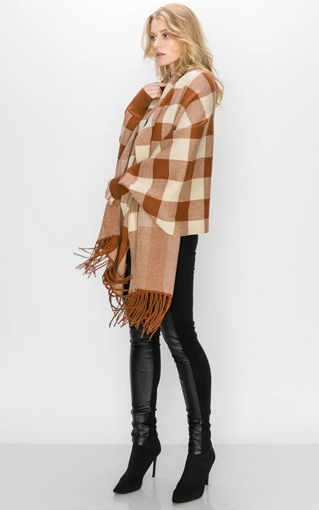 AV344 Buffalo Sleeve Cape Shawl with Fringe