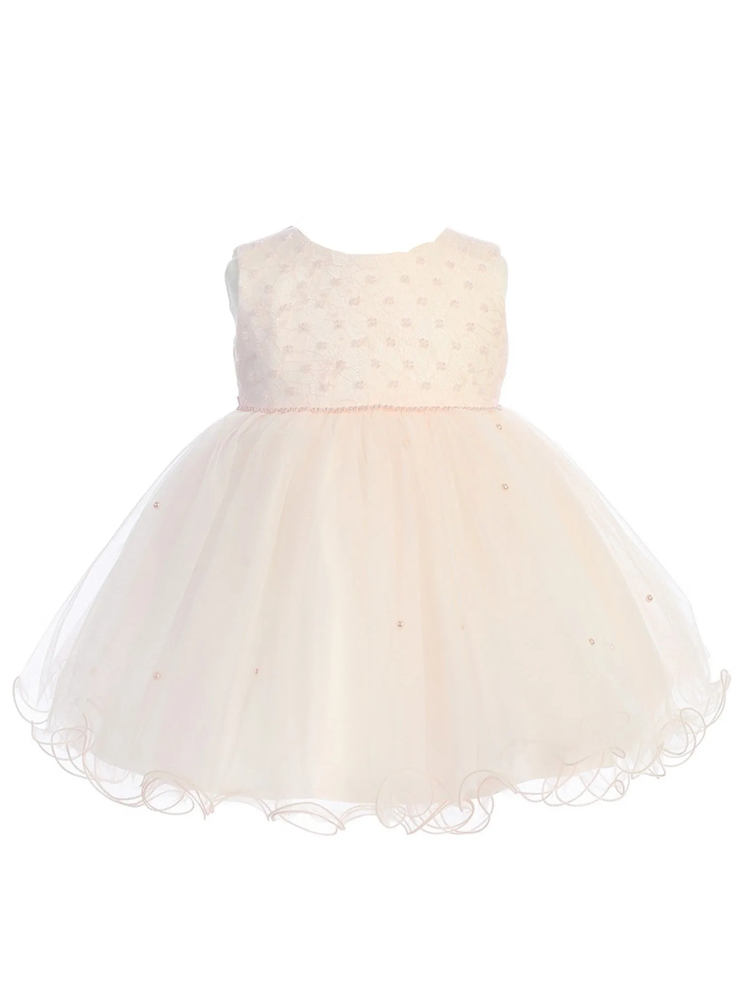 Baby Girls Blush Criss Cross Pearl Wired Tulle Flower Girl Dress 0M-24M