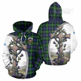 Baillie (Bailey) Tartan Hoodie with Family Crest and St. Andrew's Cross Accented by Thistle Vines