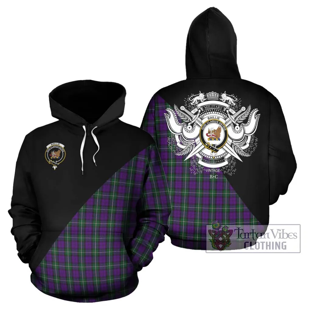 Baillie Highland Society Tartan Hoodie with Family Crest and Military Logo Style