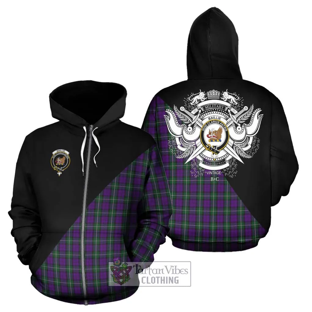 Baillie Highland Society Tartan Hoodie with Family Crest and Military Logo Style