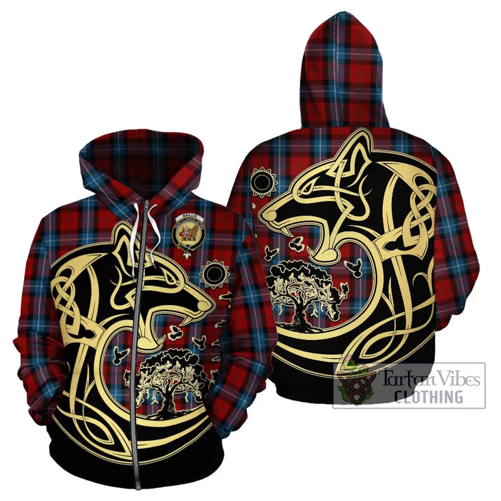 Baillie of Polkemmet Red Tartan Hoodie with Family Crest Celtic Wolf Style