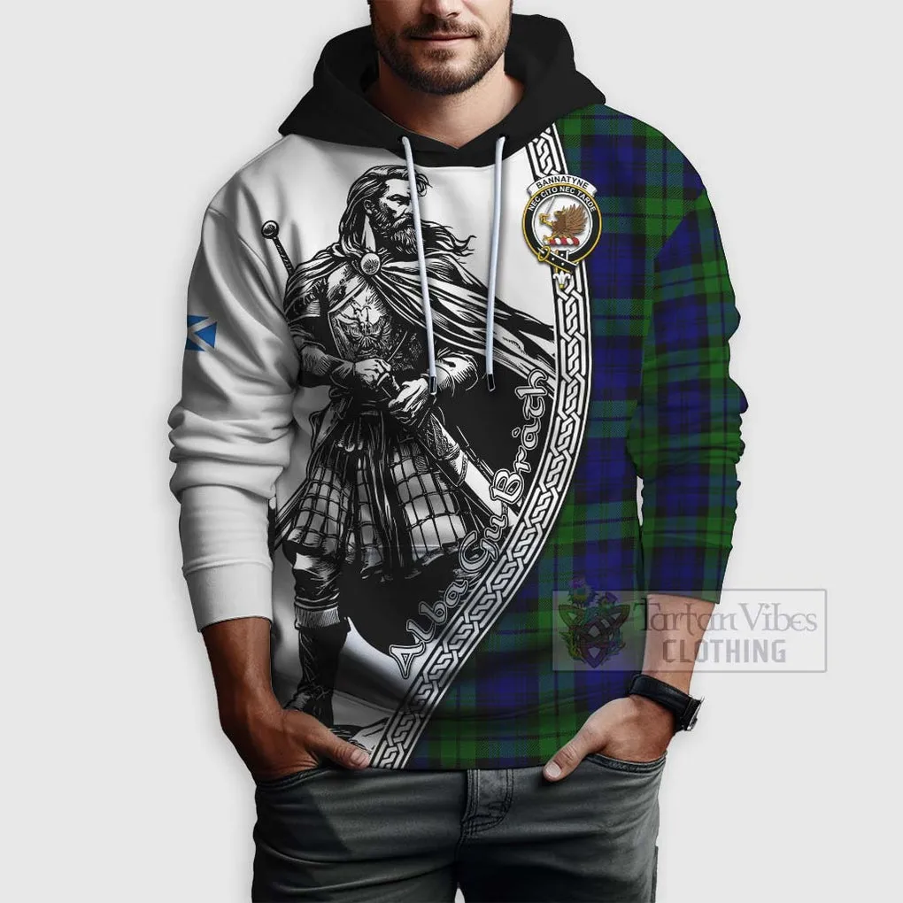 Bannatyne Tartan Clan Crest Hoodie with Highlander Warrior Celtic Style