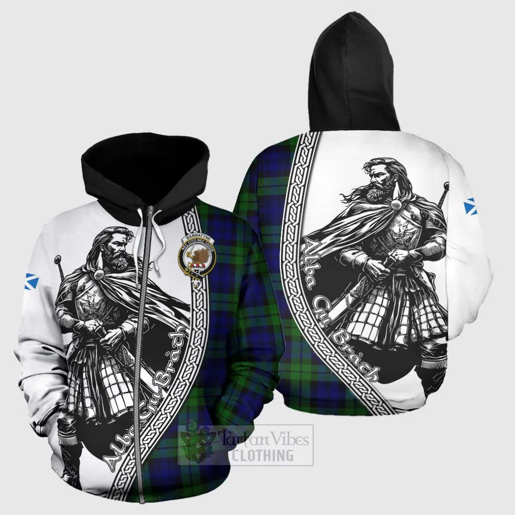 Bannatyne Tartan Clan Crest Hoodie with Highlander Warrior Celtic Style