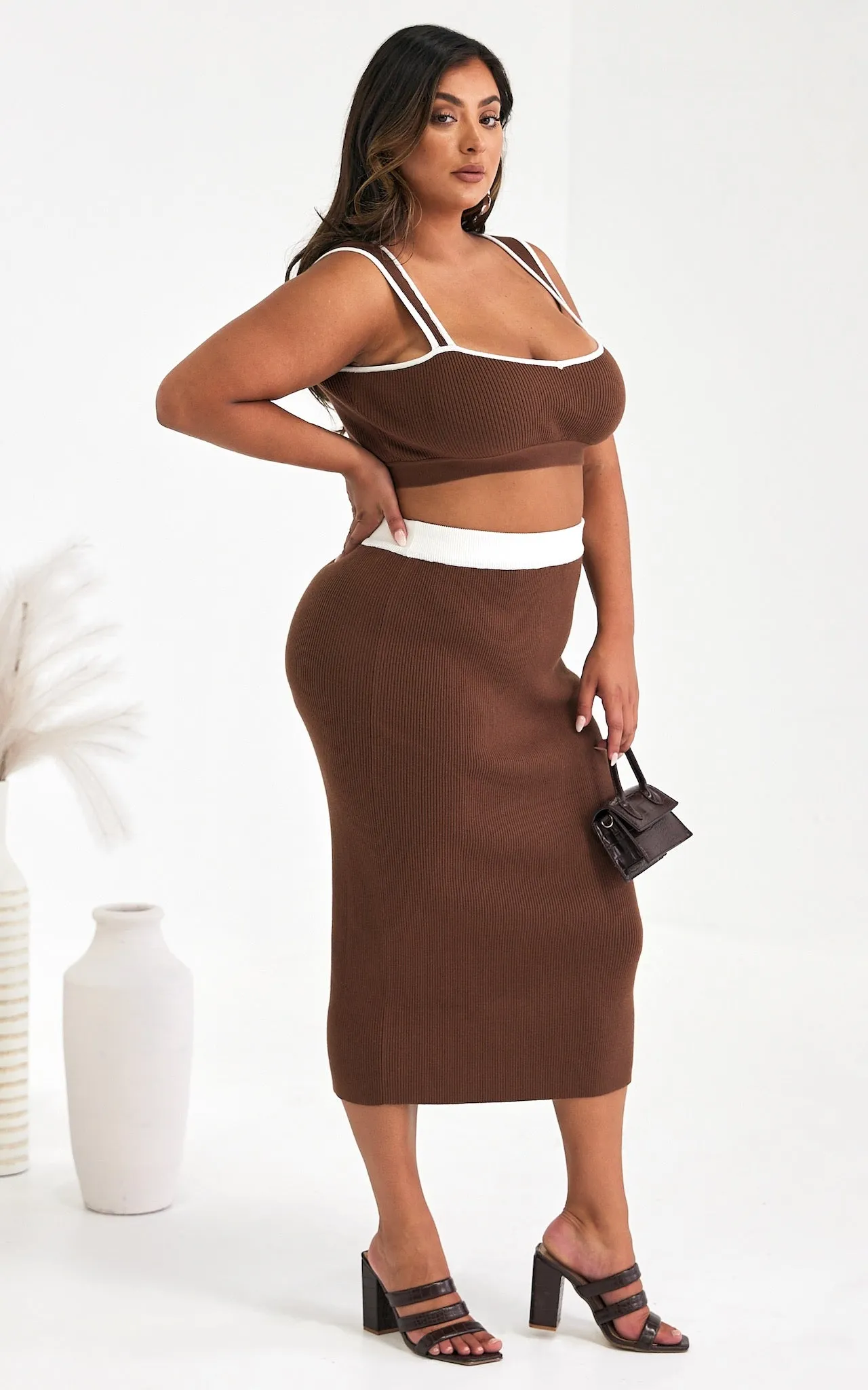 Beau Knit Midi Skirt - Chocolate Brown