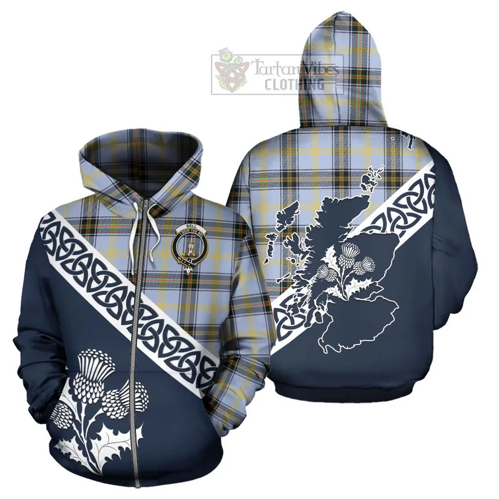 Bell Tartan Hoodie Featuring Thistle and Scotland Map