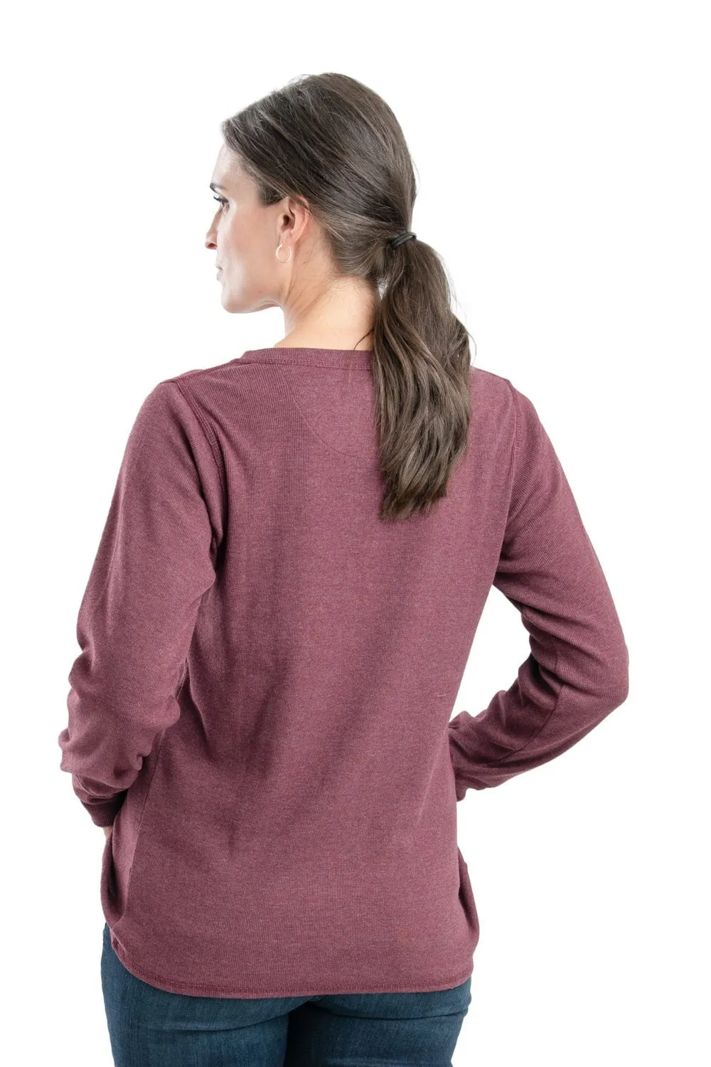 Berne Maroon Cotton Blend Womens Heavyweight Rib Knit Henley L/S