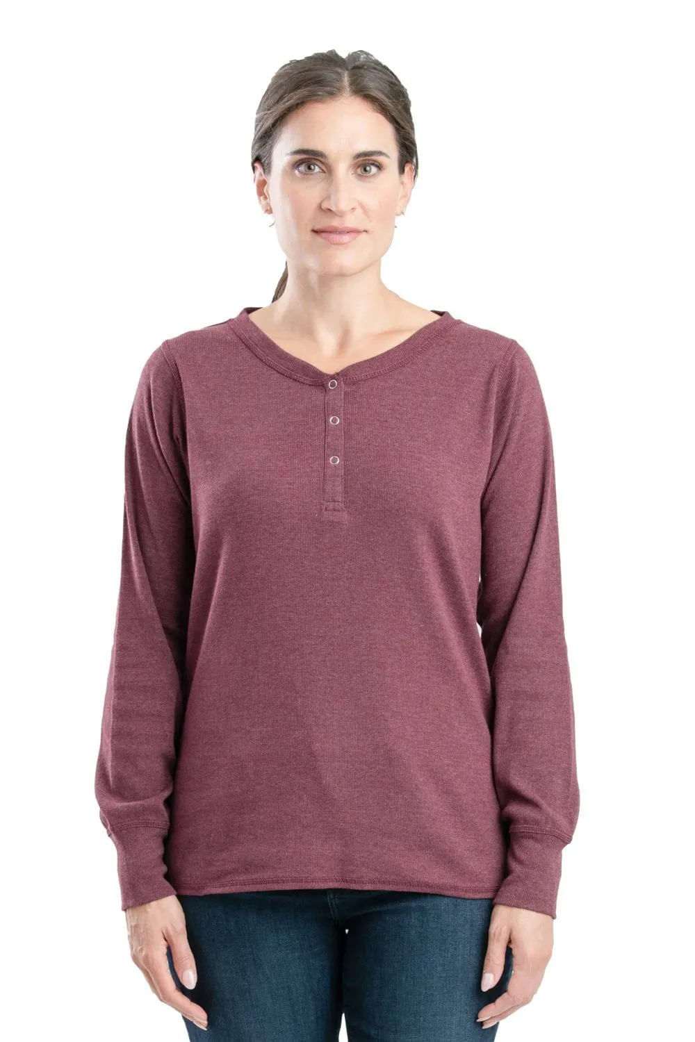 Berne Maroon Cotton Blend Womens Heavyweight Rib Knit Henley L/S