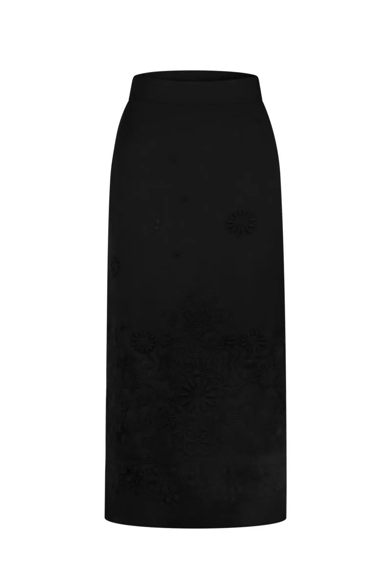 BLACK EMBROIDERED PLAKHTA MIDI SKIRT