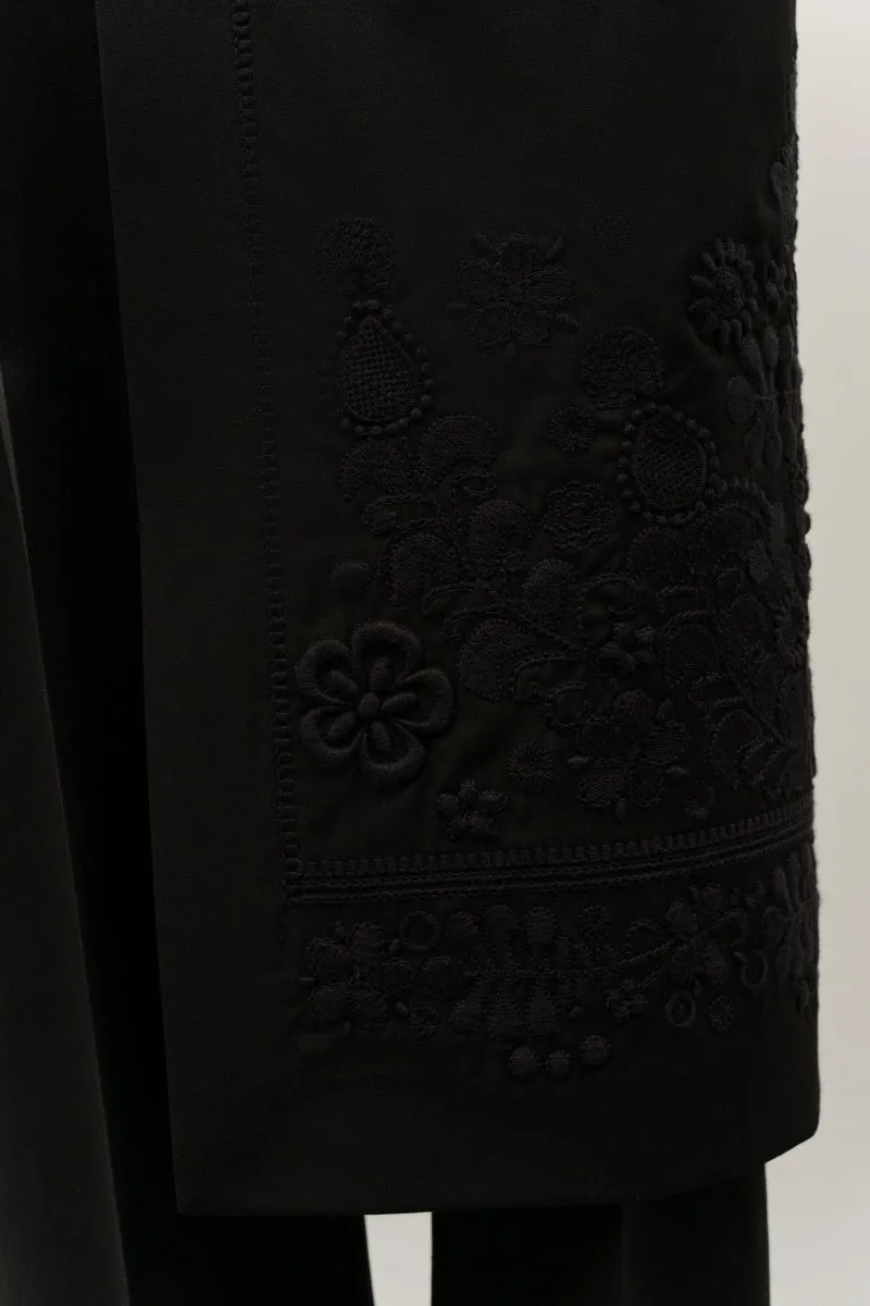 BLACK EMBROIDERED PLAKHTA MIDI SKIRT