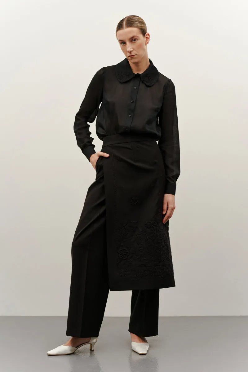 BLACK EMBROIDERED PLAKHTA MIDI SKIRT