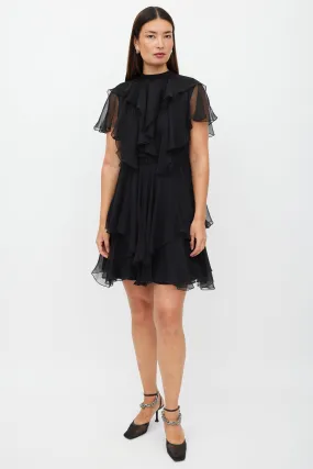 Black Silk Ruffled Layered Dress