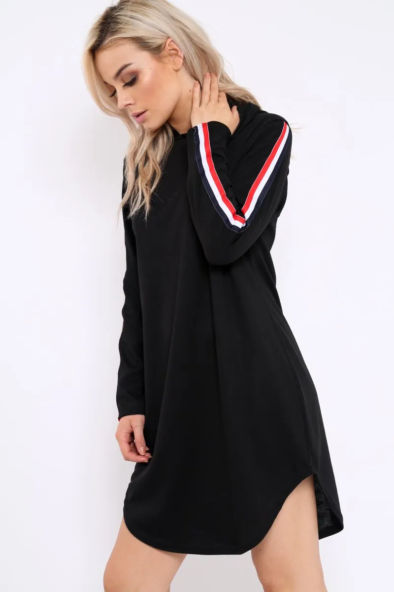 Black Sleeve Sports Trim Curve Hem Jumper Dress - Dixie