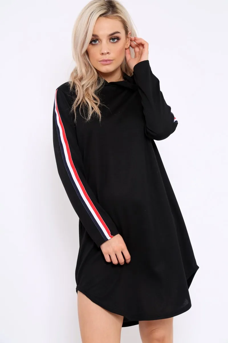 Black Sleeve Sports Trim Curve Hem Jumper Dress - Dixie