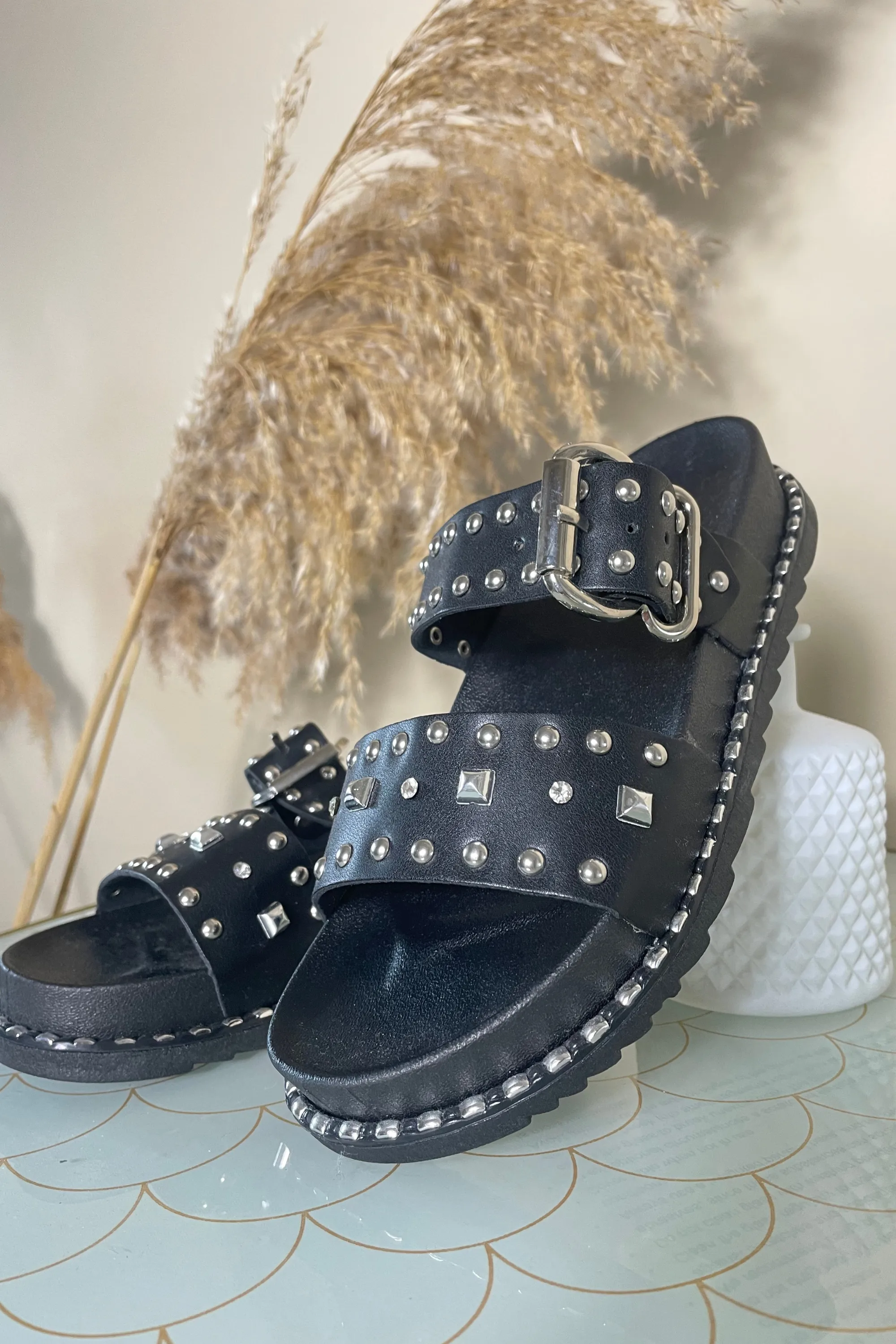 Black studded sandals