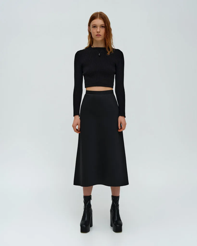 Black wool mid-lenght skirt