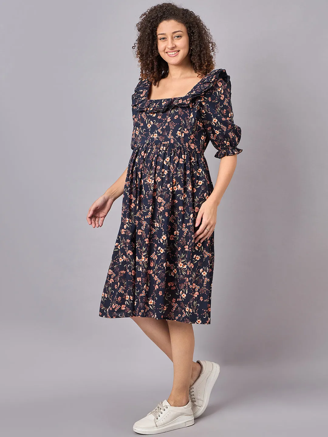 Blue Floral Maternity and Nursing Dress