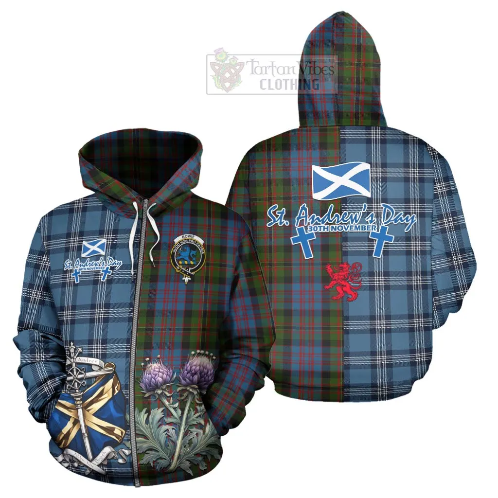 Bowie Tartan Hoodie Happy St. Andrew's Day Half Tartan Style