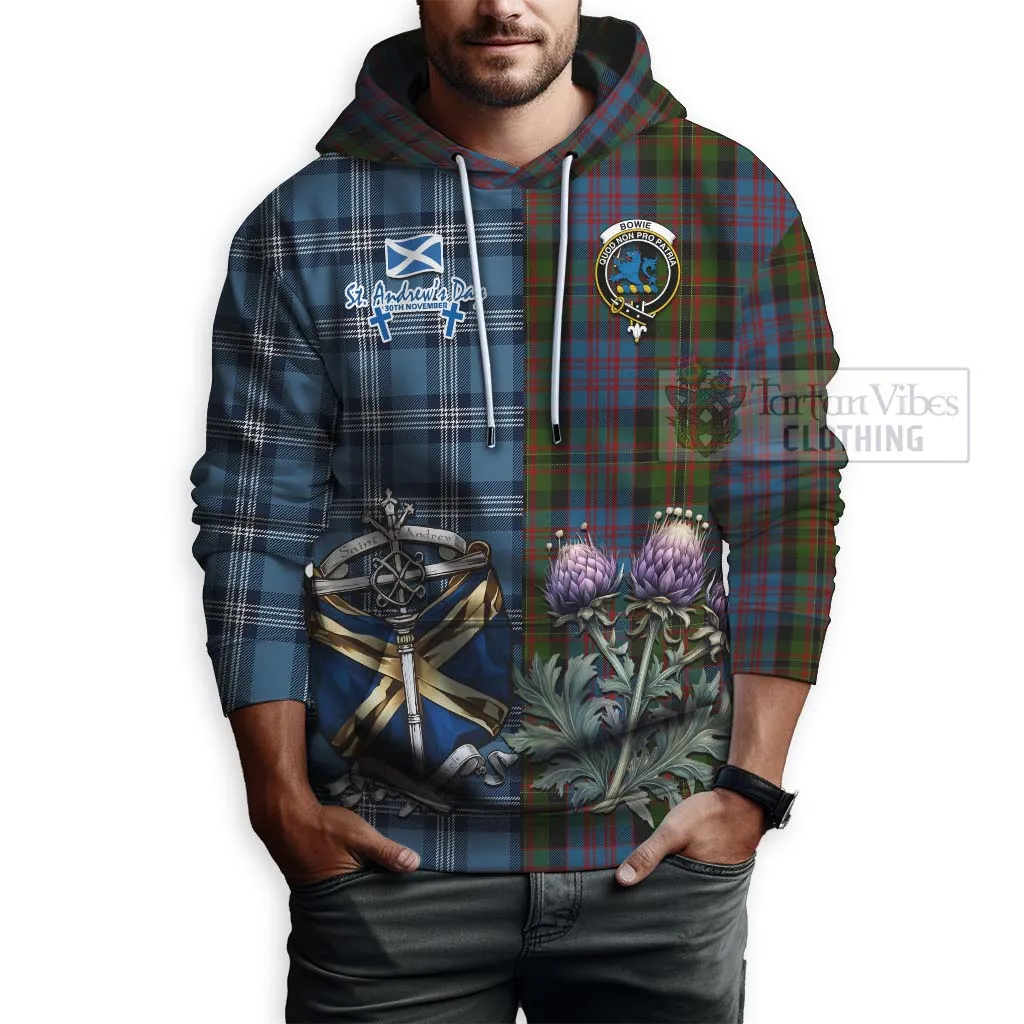 Bowie Tartan Hoodie Happy St. Andrew's Day Half Tartan Style