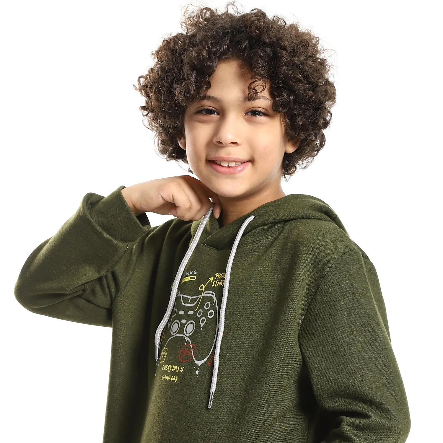 Boys' Dark Green Hoodie and Grey Pants Set - Cozy Winter Loungewear