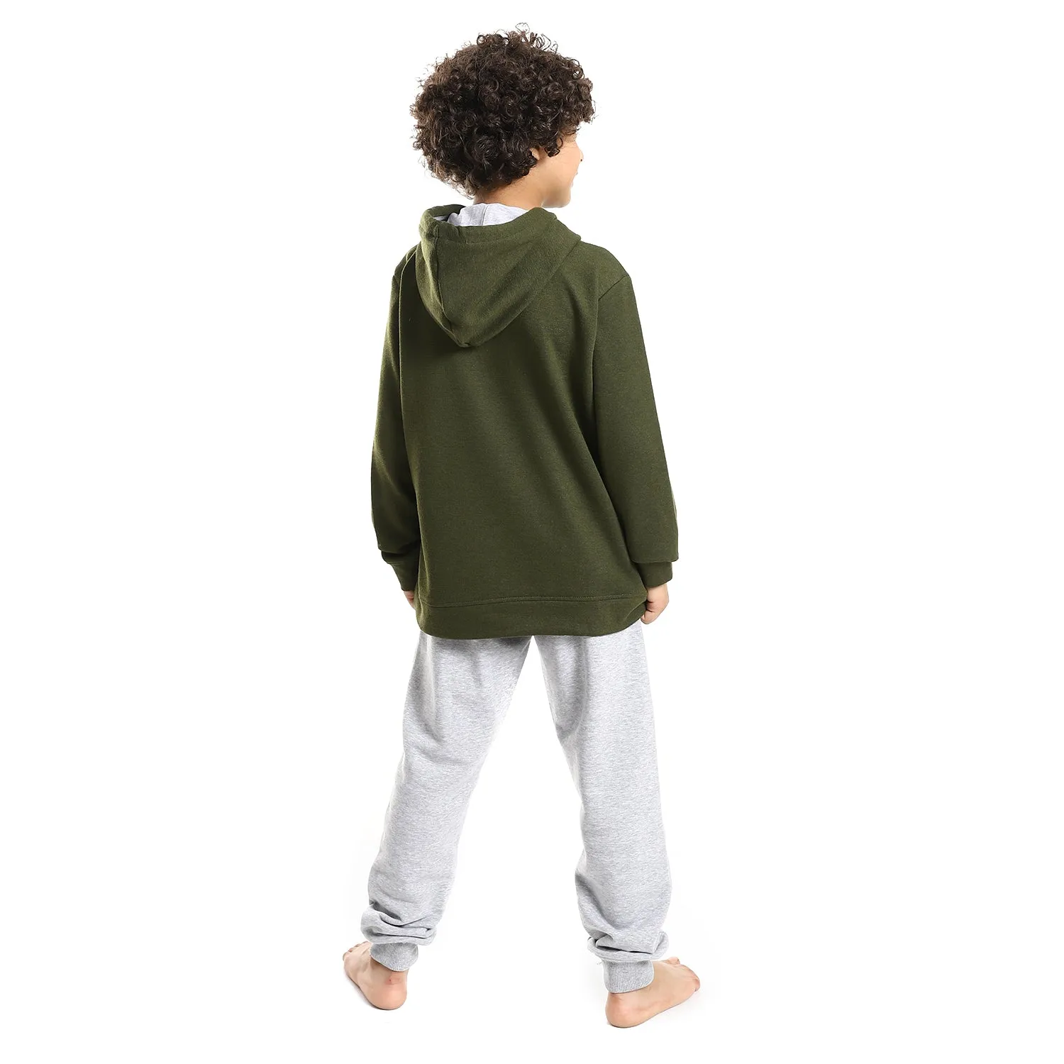 Boys' Dark Green Hoodie and Grey Pants Set - Cozy Winter Loungewear