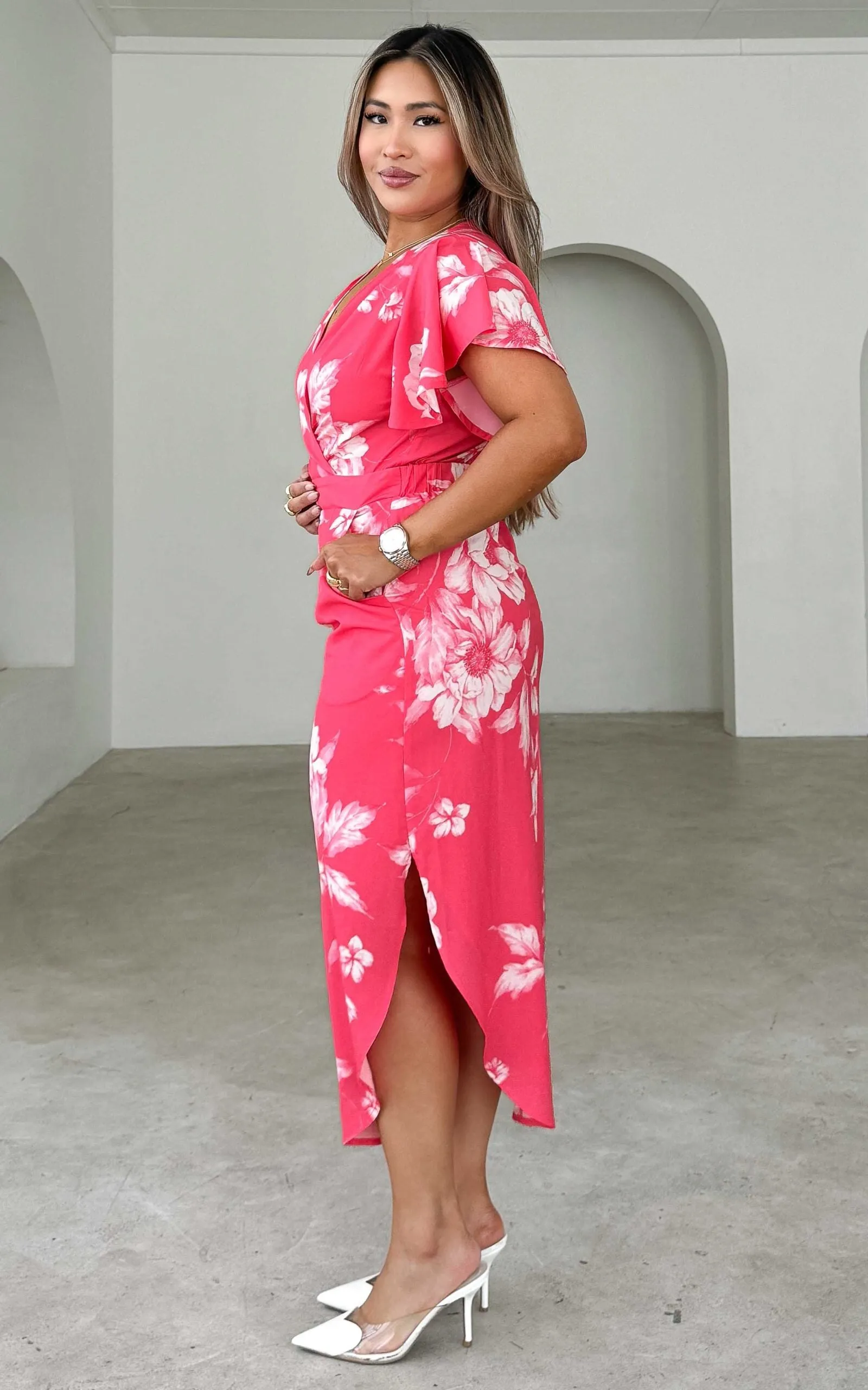 Brandy Midi Dress - Pink Floral