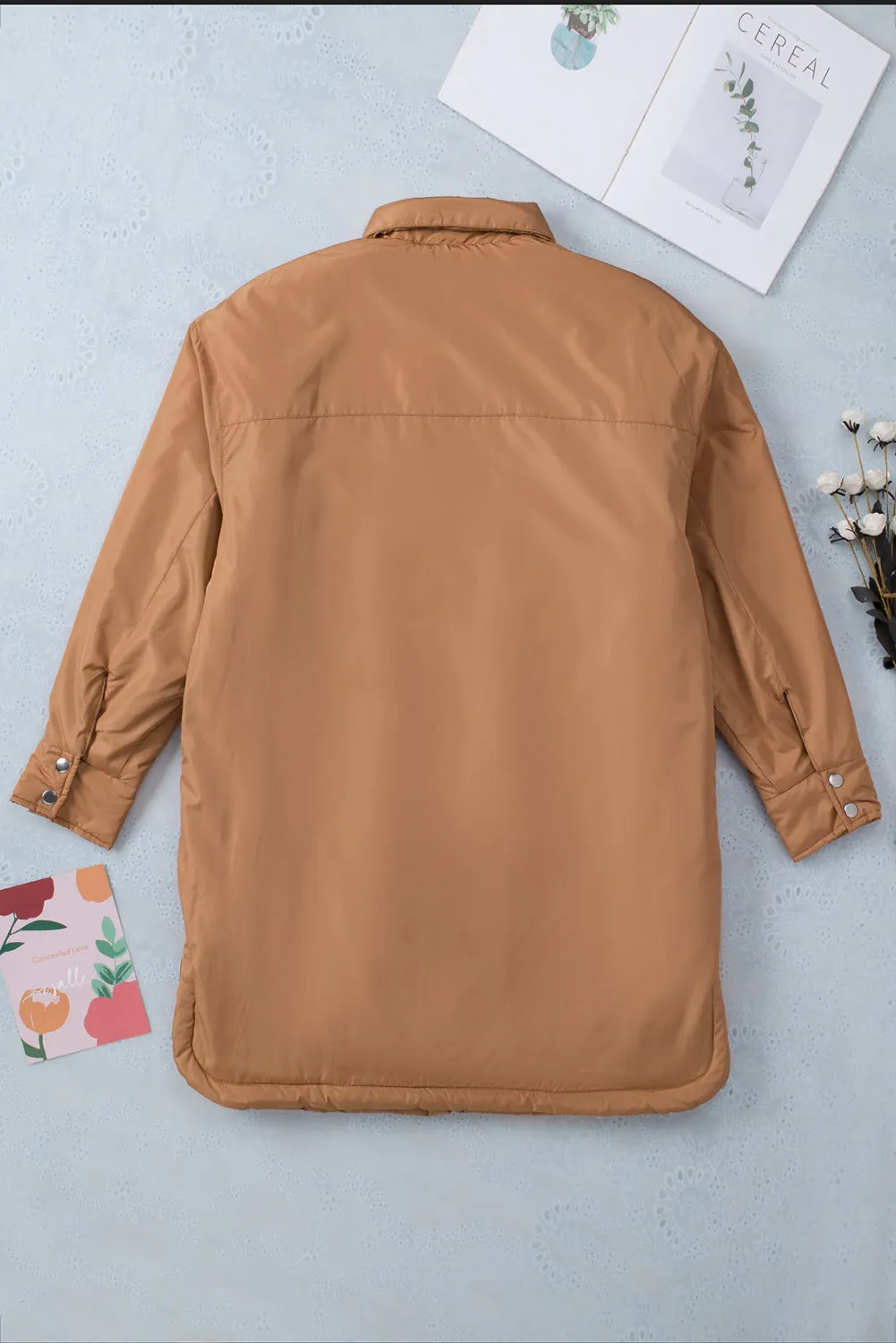 Brown Button Down Padded Jacket With Pockets