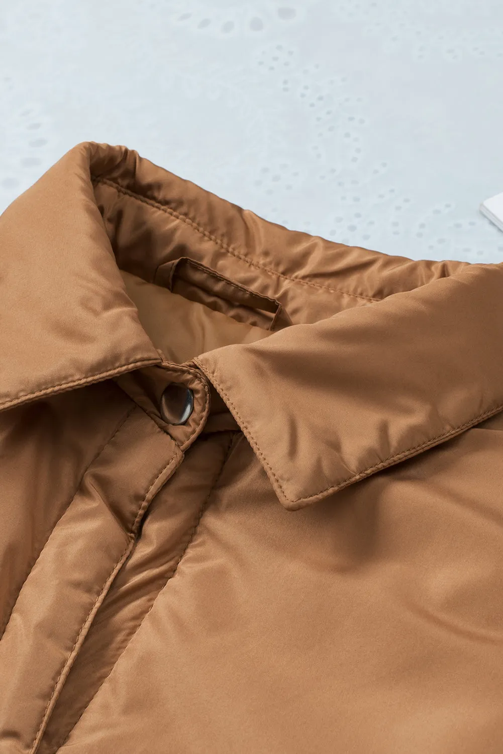 Brown Button Down Padded Jacket With Pockets