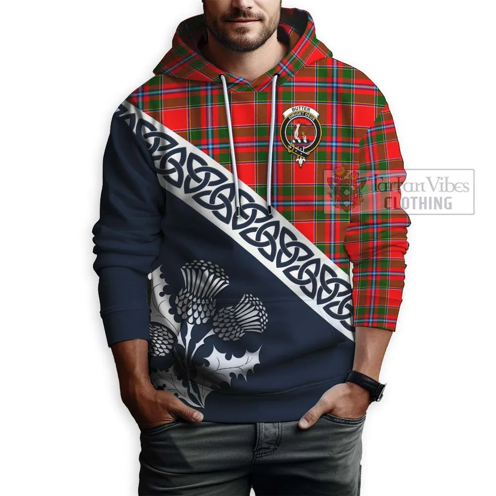 Butter Tartan Hoodie Featuring Thistle and Scotland Map